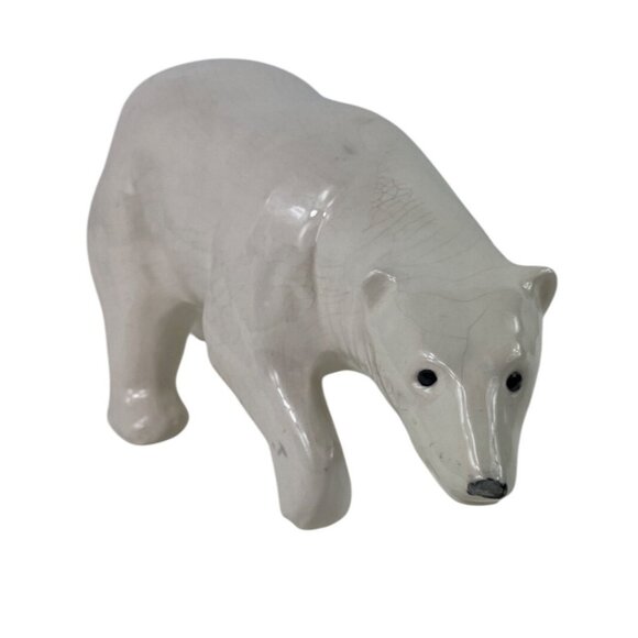 Handcrafted Vintage Ceramic Polar Bear Figurine With Crackle Glaze Finish - Picture 3 of 13